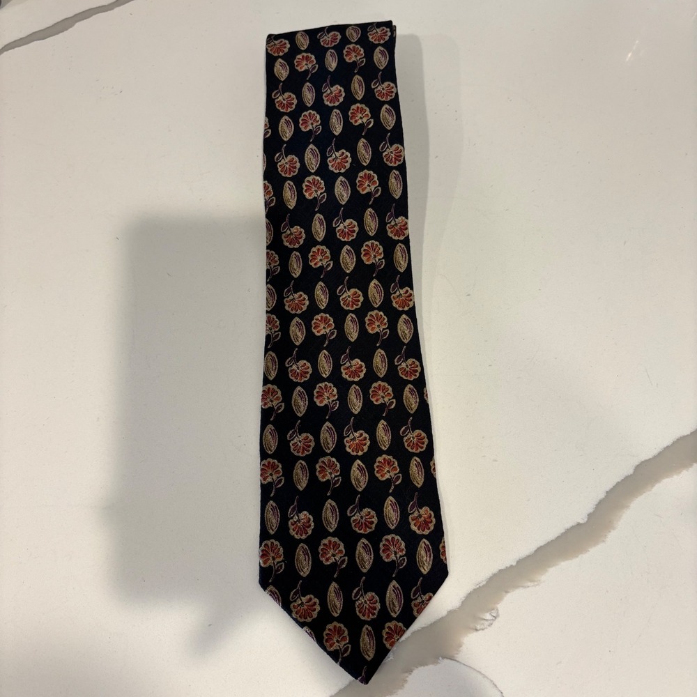 Joseph Abboud Mens Silk Tie Black Floral Medallion Made‎ in Italy Necktie
